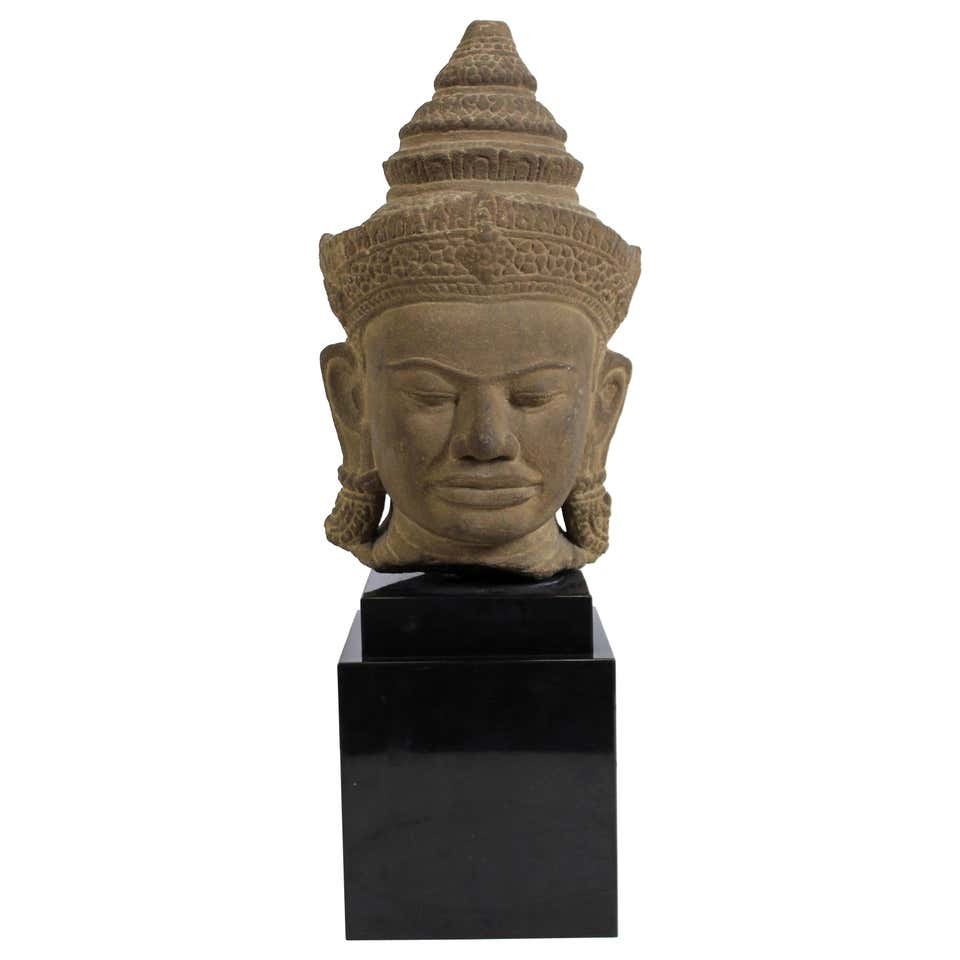 KHMER ANGKOR PERIOD STONE HEAD OF