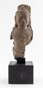 KHMER RED SANDSTONE FIGURE OF
