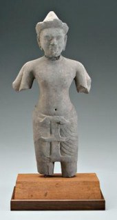 Khmer sandstone figure of a de