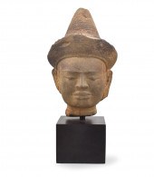 KHMER SANDSTONE HEAD OF A SHIV