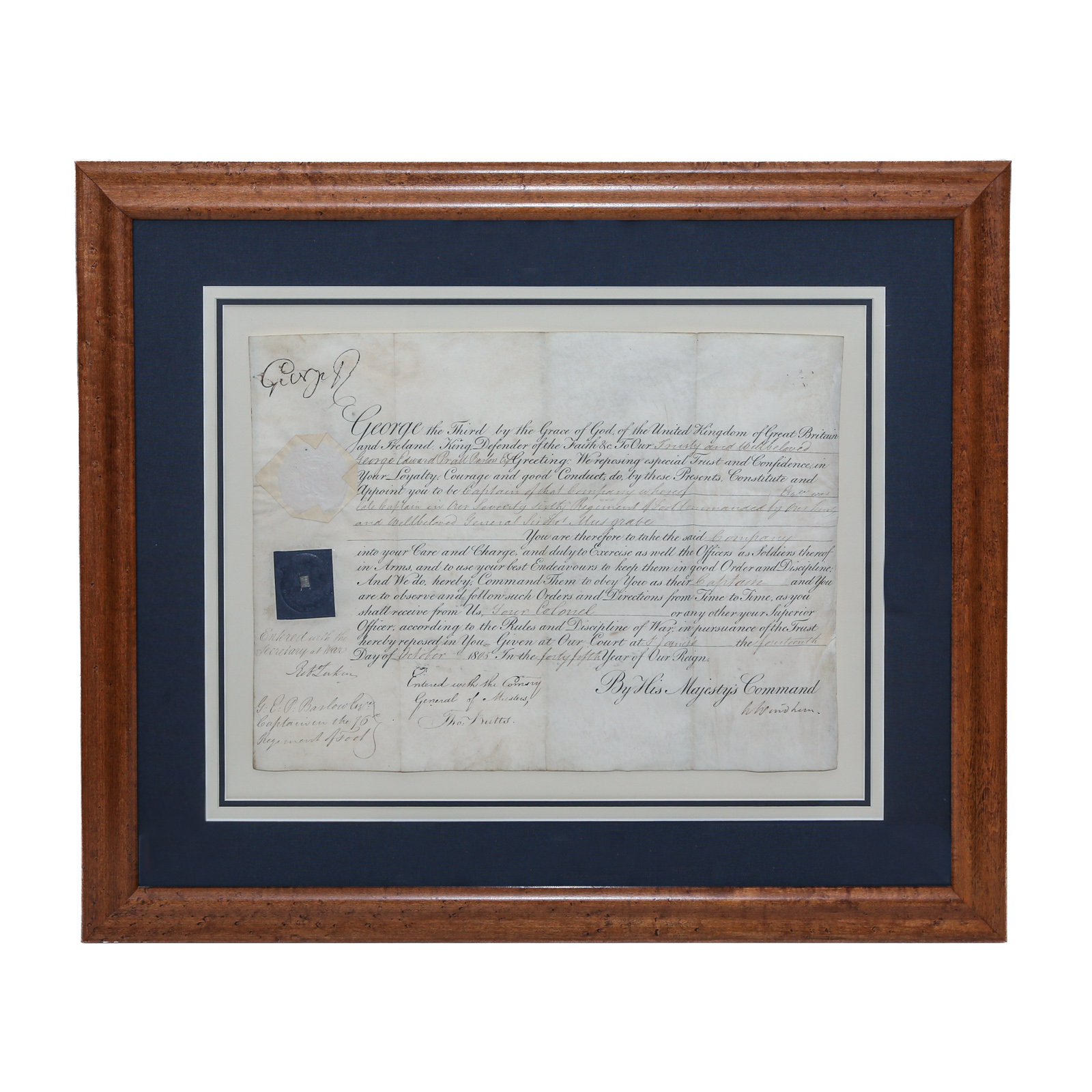 KING GEORGE III, SIGNED COMMISSION,
