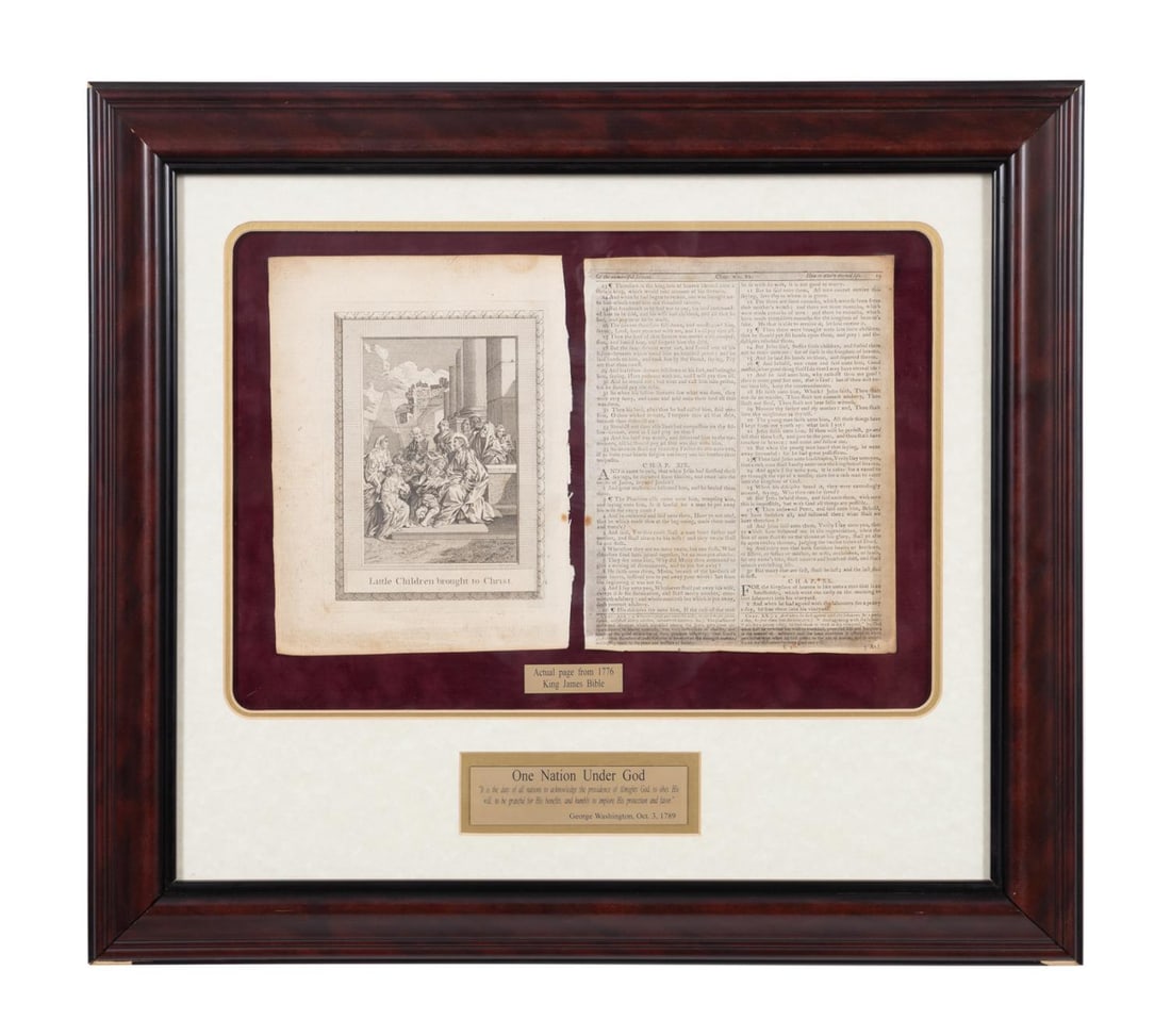 KING JAMES BIBLE TWO PAGES FRAMED