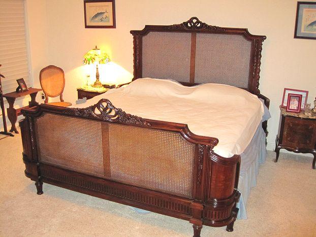 KING SIZE CARVED & CANED MAHOGANY