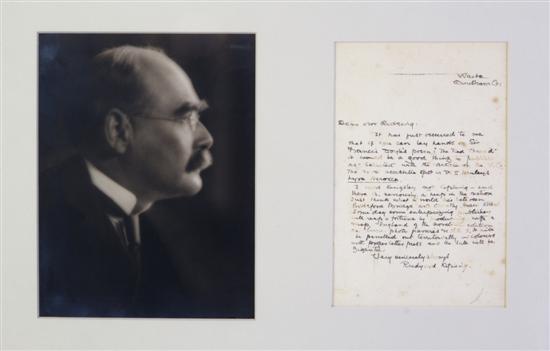 *KIPLING RUDYARD Autograph letter