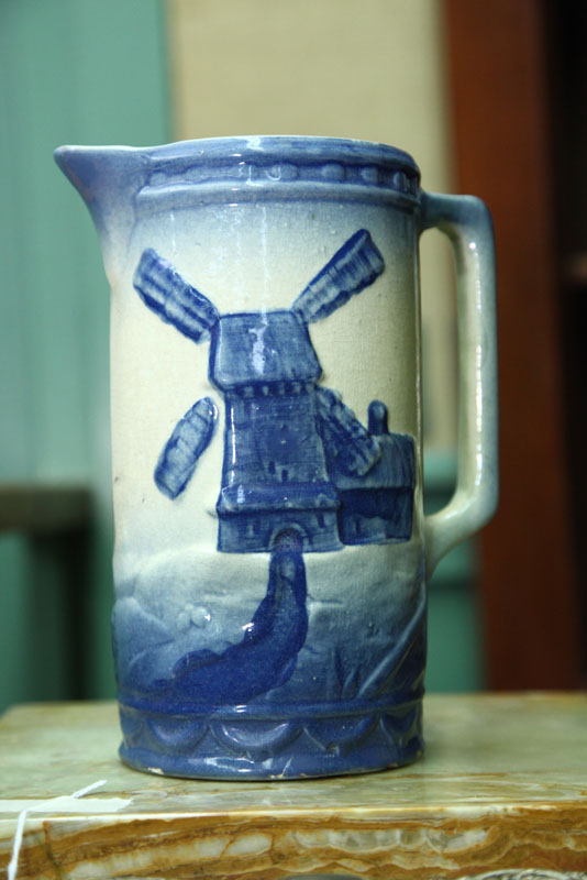 KITCHEN STONEWARE PITCHER. Blue and