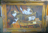 KITTENS WITH BIRDCAGE PAINTING