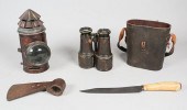 KNIFE, HATCHET, DIETZ OIL LAMP