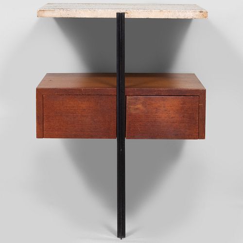 KNOLL TRAVERTINE TOP METAL AND TEAK