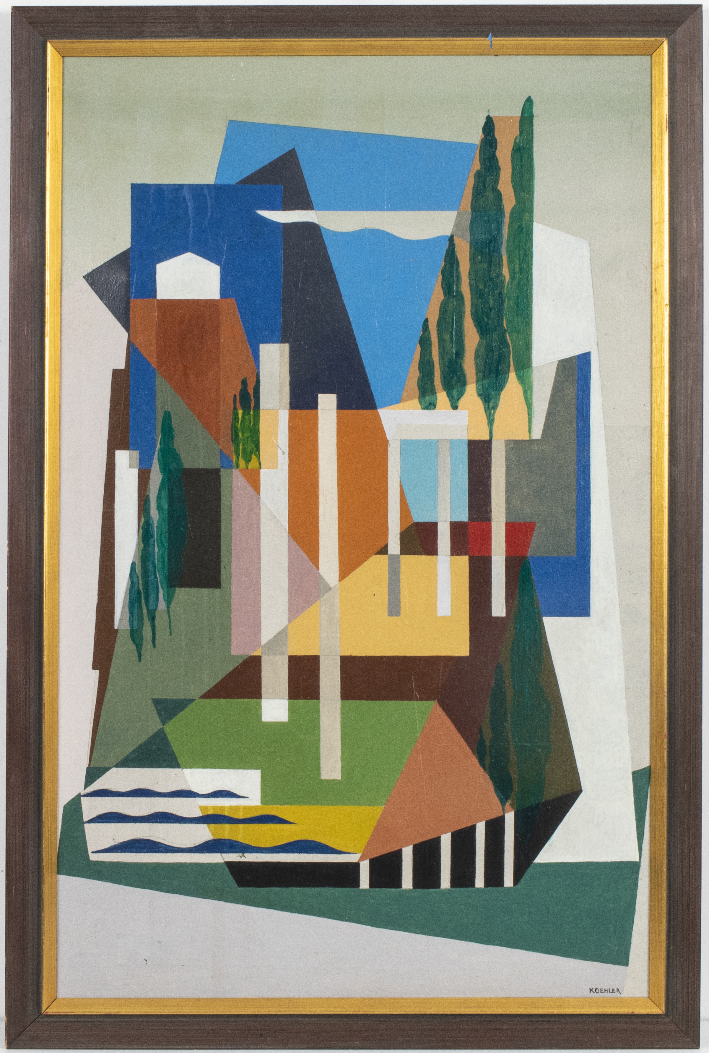 KOEHLER SIGNED CUBIST LANDSCAPE OIL