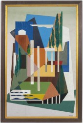KOEHLER SIGNED CUBIST LANDSCAP