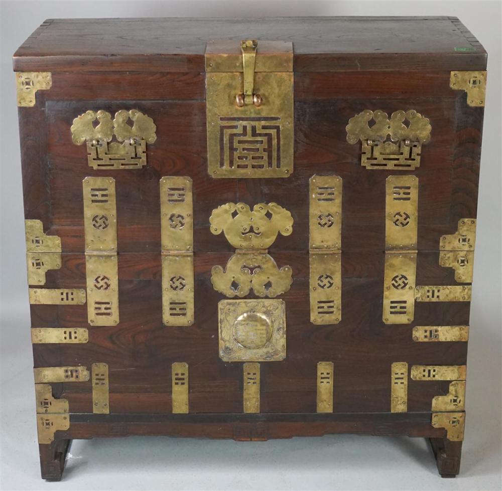 KOREAN BRASS BOUND ELM CHEST ON