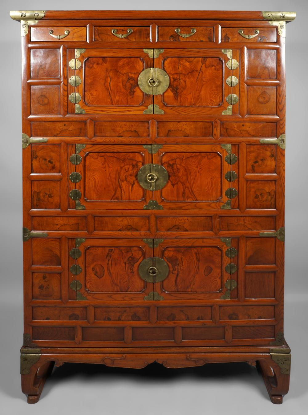 KOREAN BRASS MOUNTED ELM CABINET 68