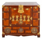 KOREAN BRASS MOUNTED ELM WOOD