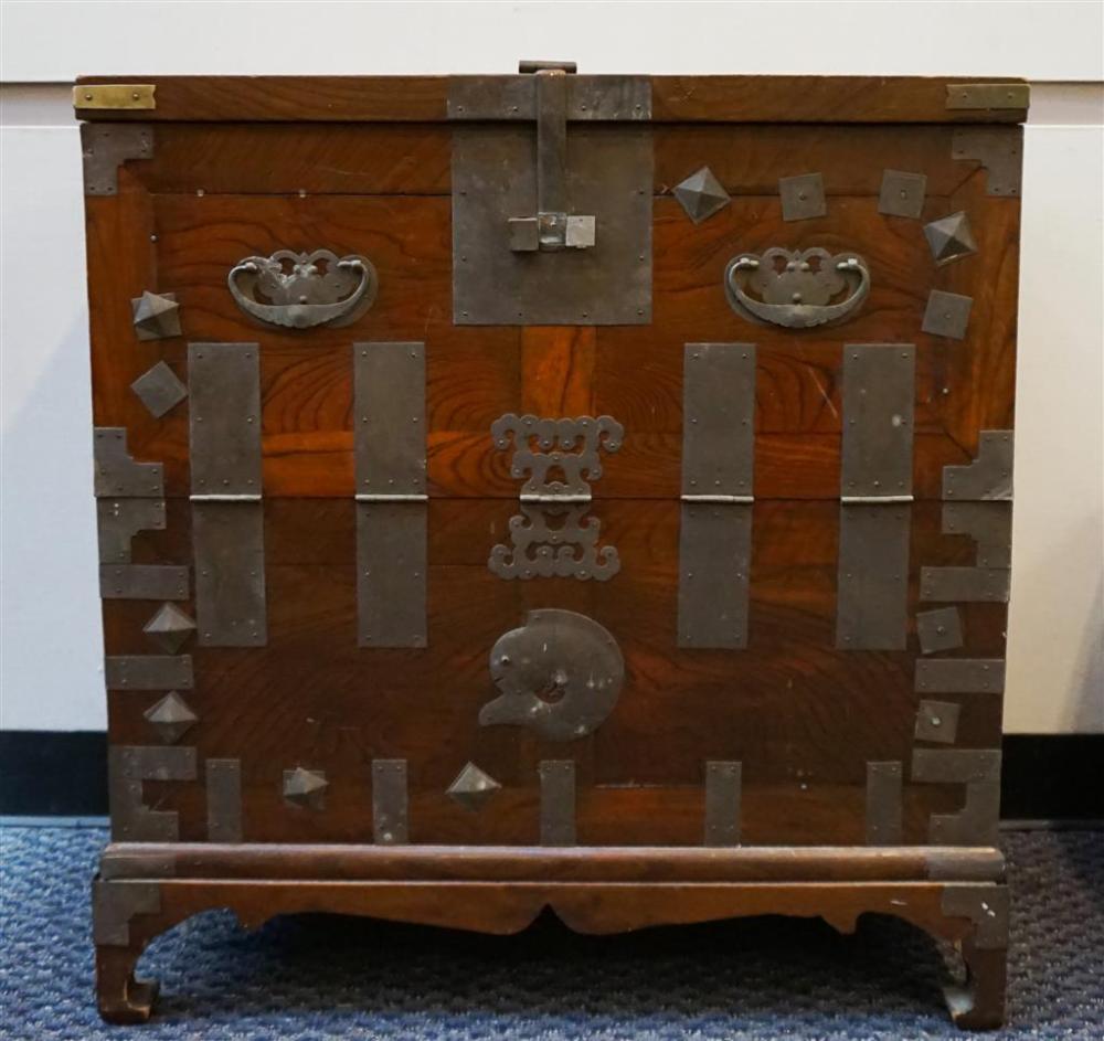 KOREAN BRASS MOUNTED FRUITWOOD