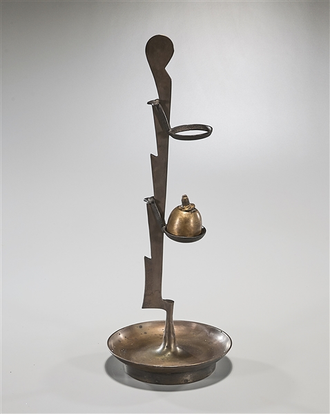 Korean bronze oil lamp; H: 25