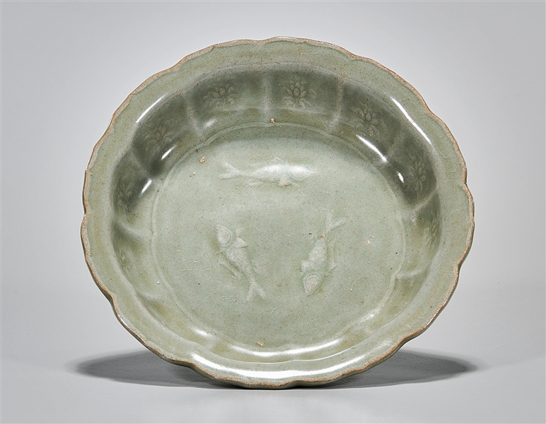 Korean celadon glazed dish; with