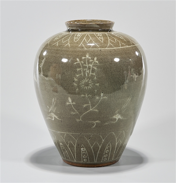 Korean celadon glazed vase; with