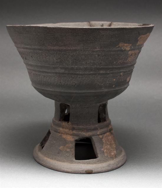 Korean earthenware pedestal bowl
