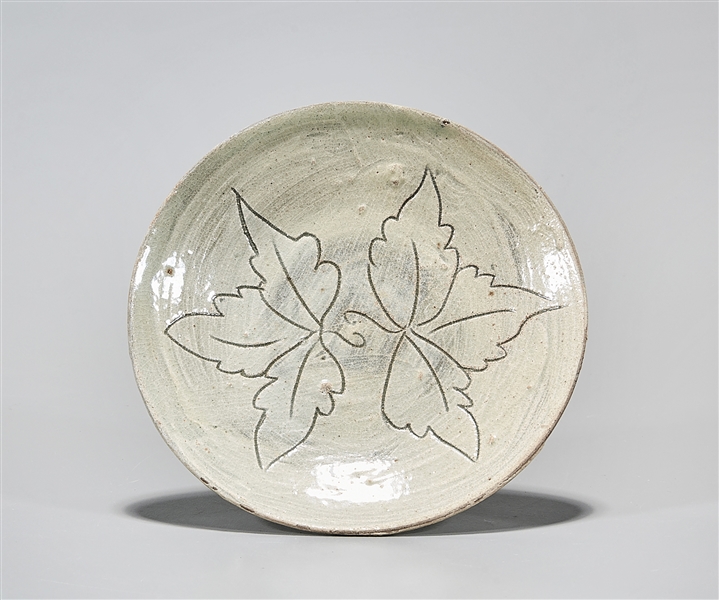 Korean glazed shallow dish; incised