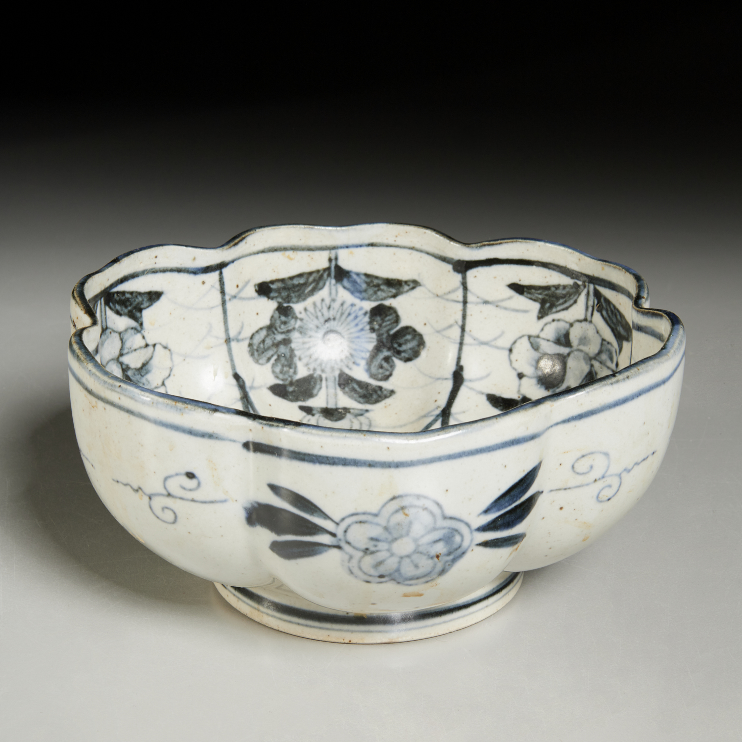 KOREAN LOBED BLUE AND WHITE BOWL