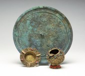 KOREAN MIRROR AND TWO ASHTRAYS