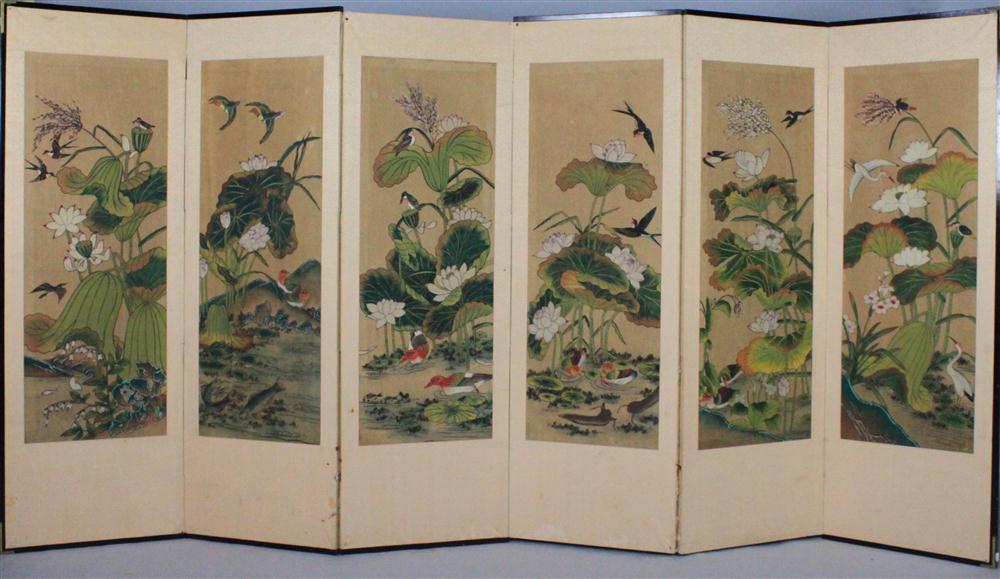 KOREAN SIX-PANEL SCREEN ''BIRDS