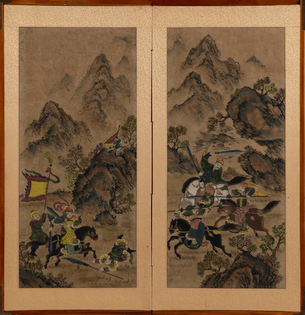 KOREAN TWO-PANEL PAINTED SCREEN