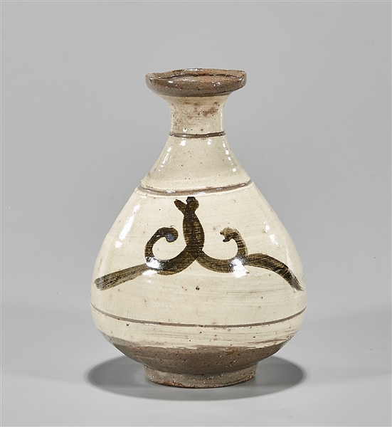 Korean white glazed wine vessel; 6"