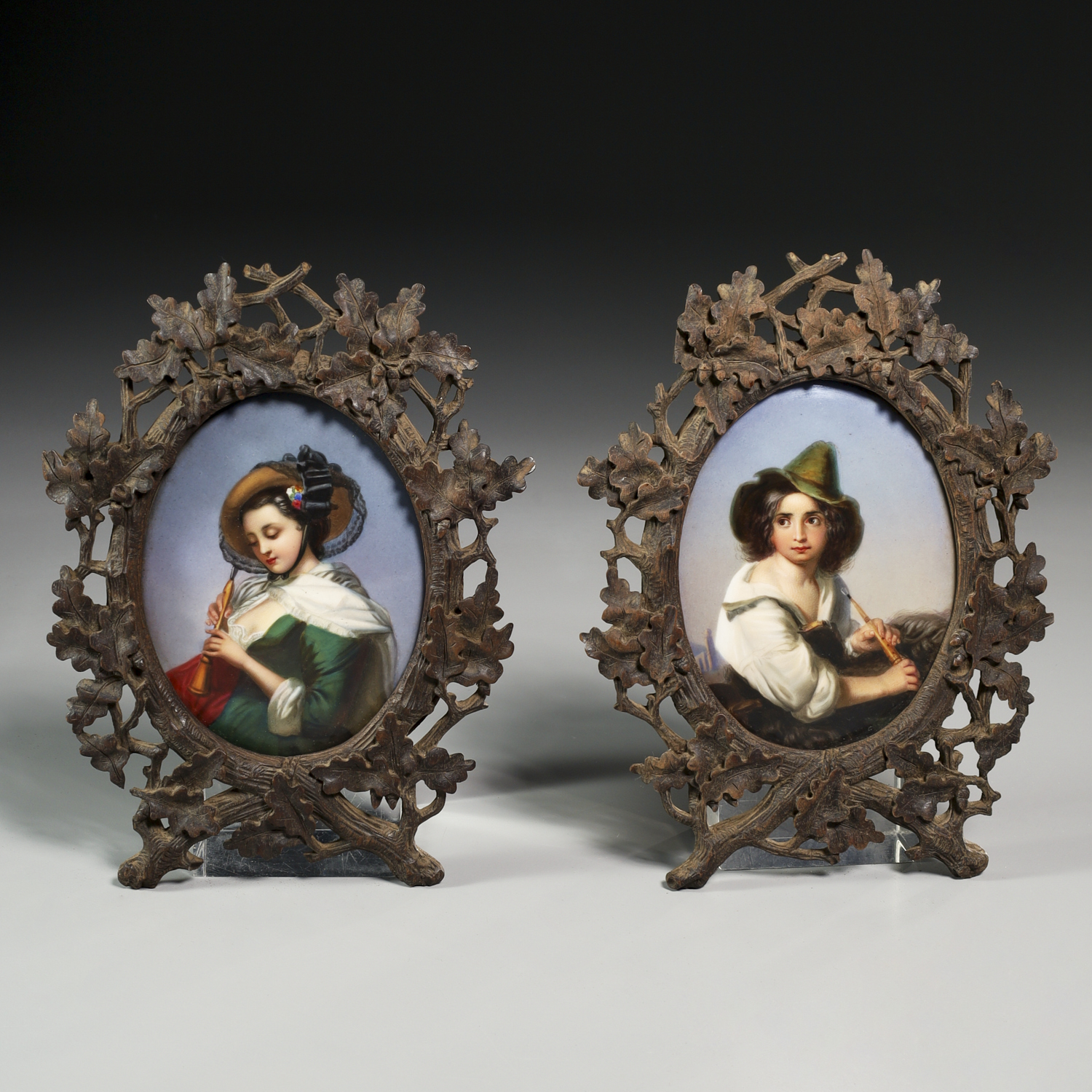KPM, PAIR FRAMED PORCELAIN