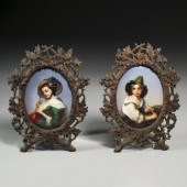 KPM, PAIR FRAMED PORCELAIN PLA