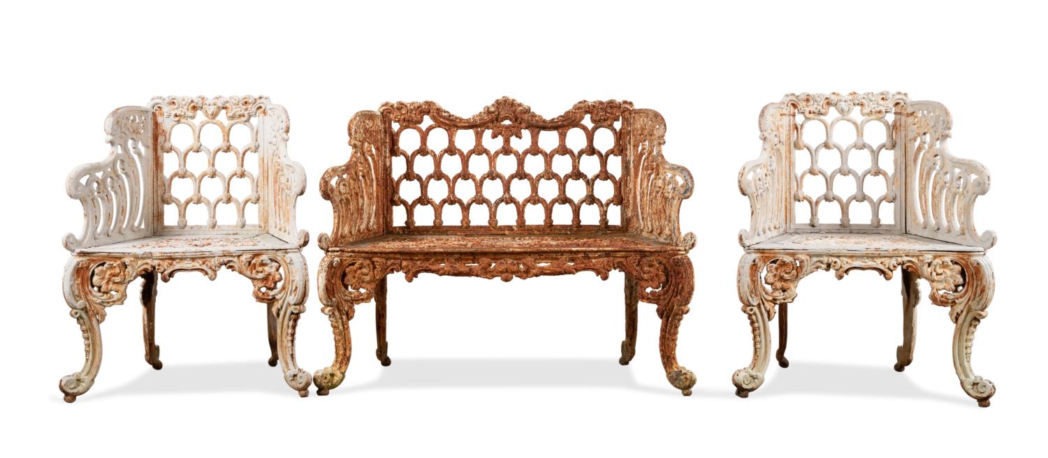 KRAMER BROS. CAST IRON SETTEE & 2