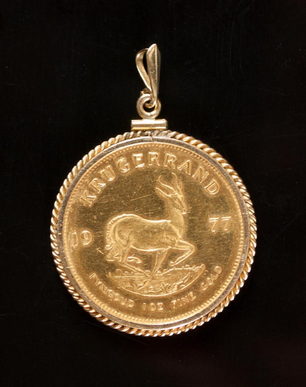 KRUGERRAND GOLD COIN PENDANT, A