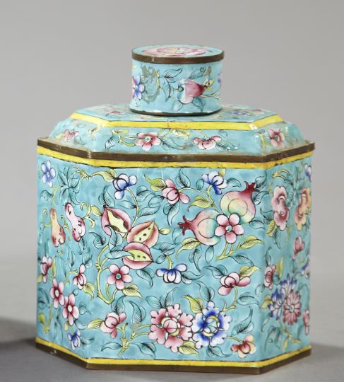 Kuang Hsu Floral-Enameled Brass Tea