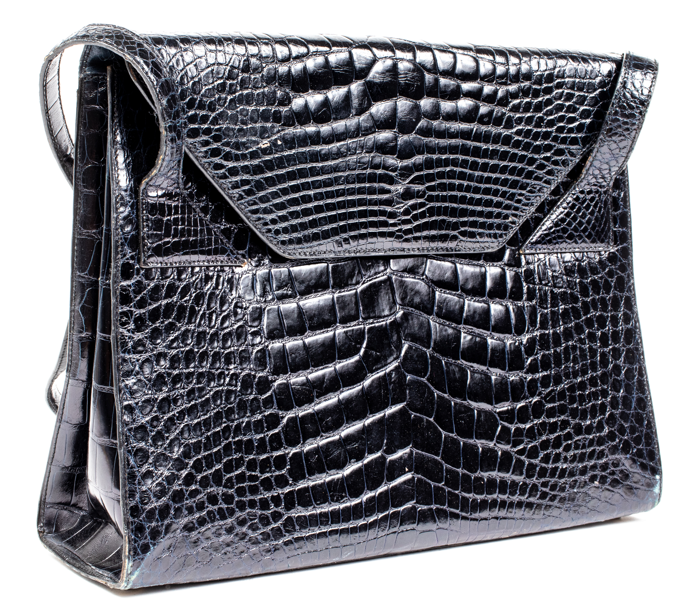KUC BLACK CROCODILE HANDBAG 10.5? H