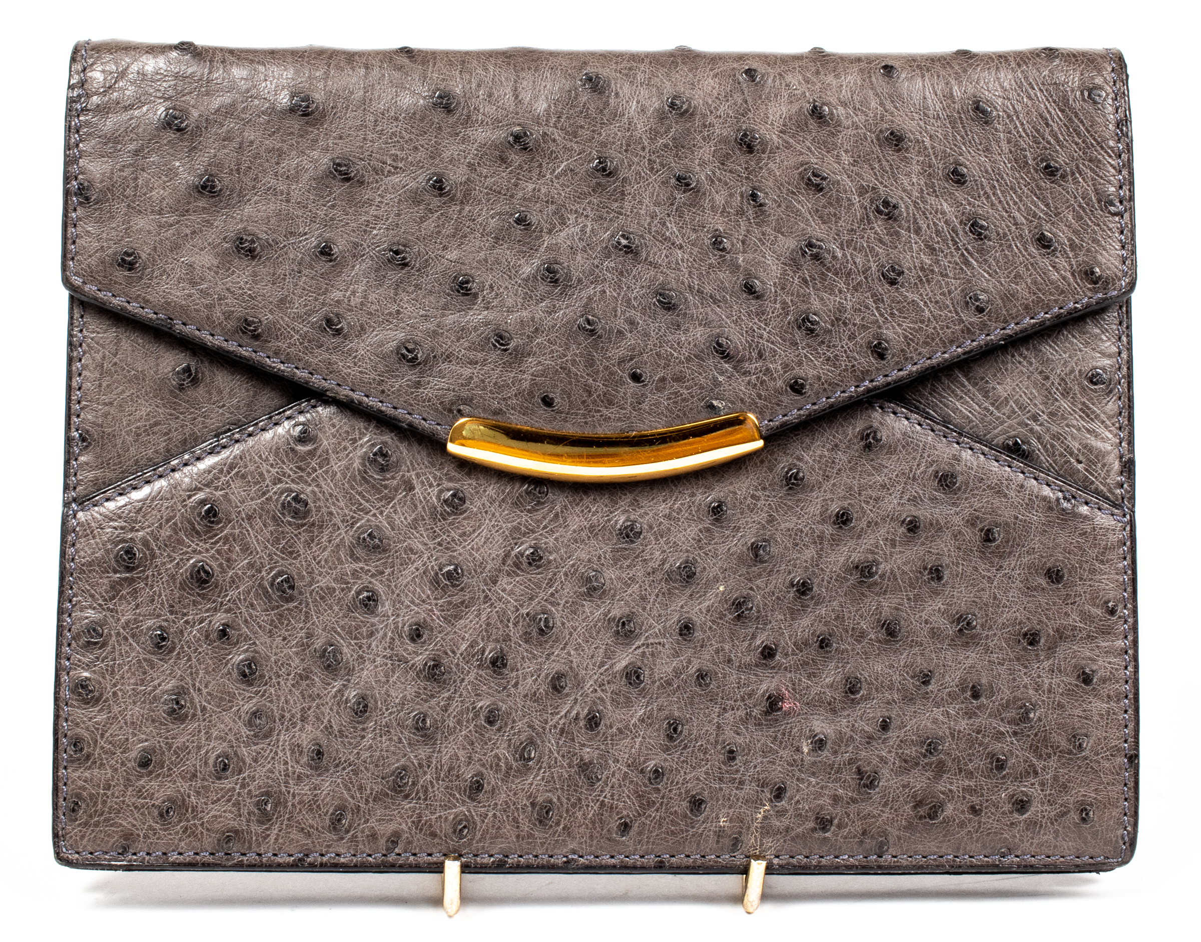 KUC GREY OSTRICH CLUTCH BAG 6.75? H