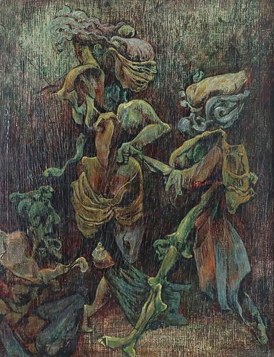 KURT SELIGMANN OIL ON WOOD PANEL
