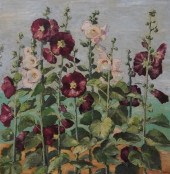 K.W. FUNK, FIELD OF HOLLYHOCKS