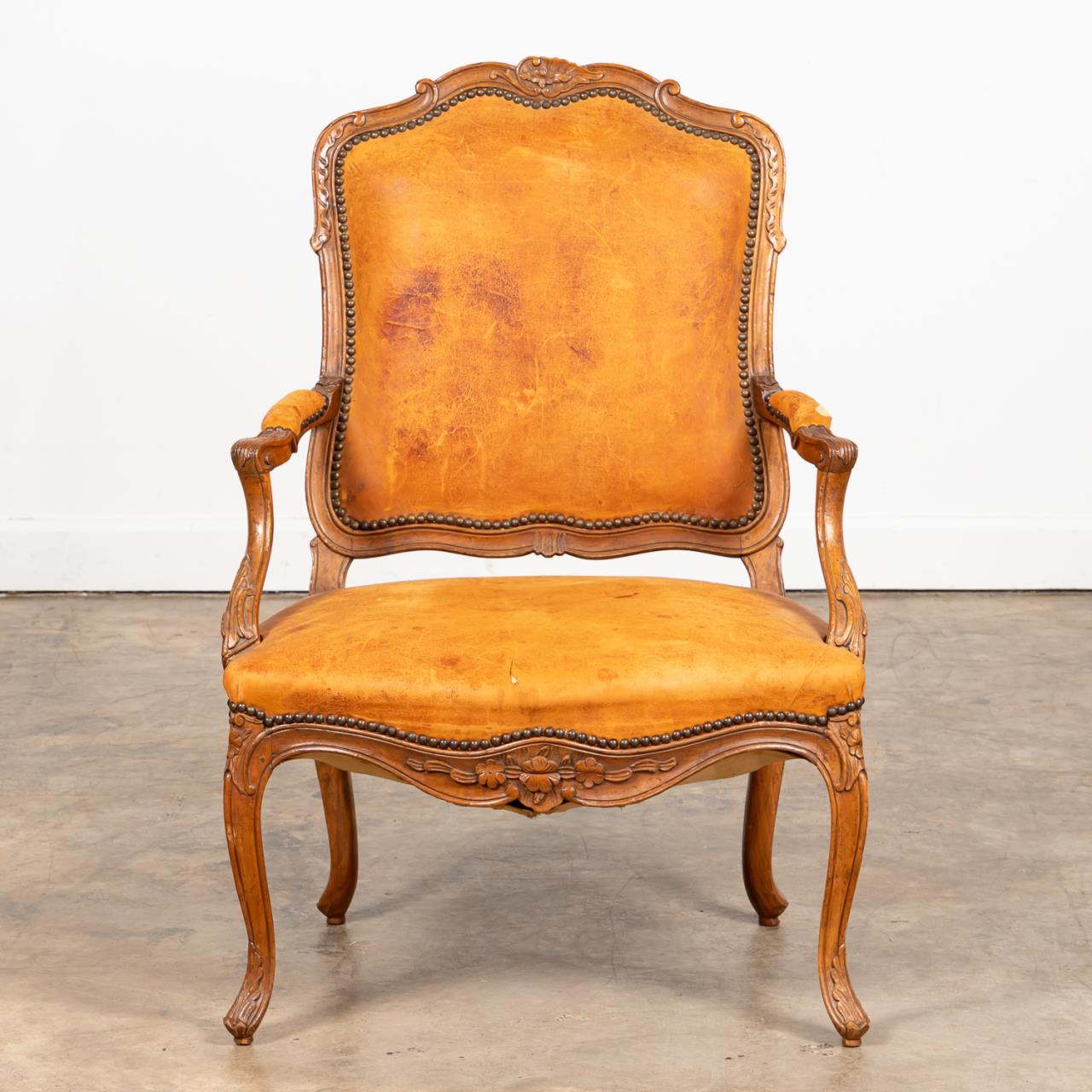 L. 18TH C. LOUIS XV LEATHER AND
