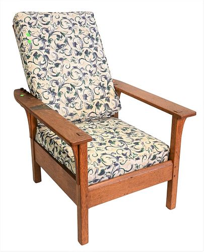 L & JG STICKLEY OAK MORRIS CHAIR,