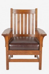 L.& J.G. STICKLEY: OAK ARMCHAI