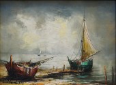 L. MERLIN, BOATS ON A DOCK, OI
