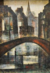 L RUSER, CITY SCAPE, OIL ON CA