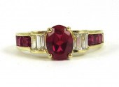LAB-CREATED RUBY AND TEN KARAT