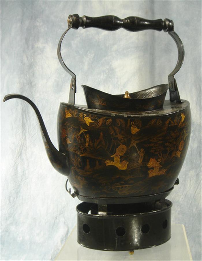 Lacquer decorated tin teapot on