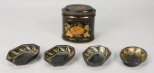 LACQUERED TEA CADDY & 4 LACQUE