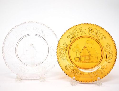 LACY GLASS LOG CABIN CUP PLATES,