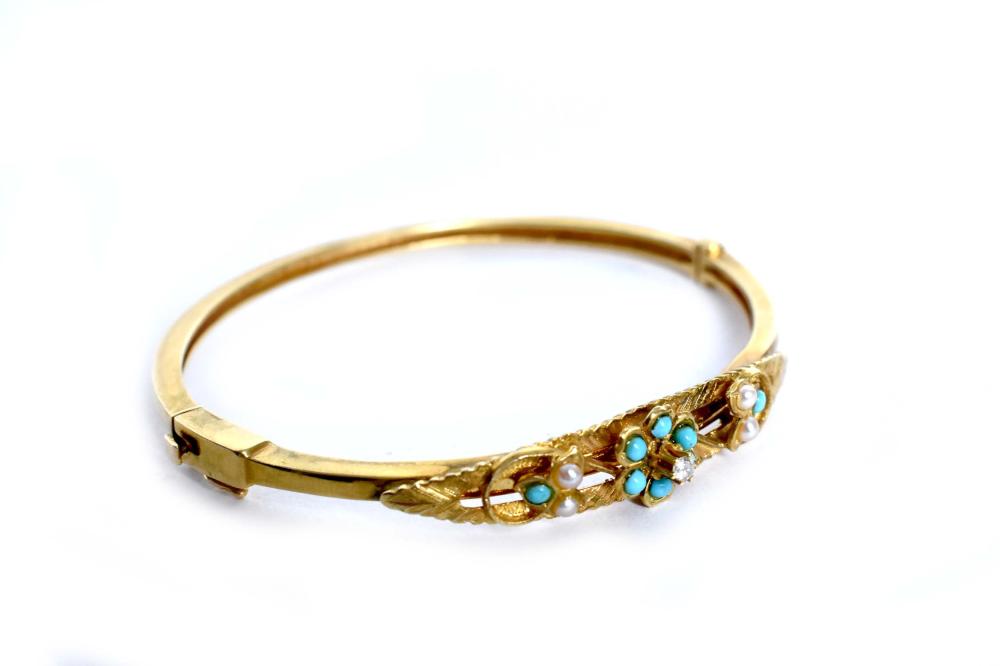 LADIES 14 KT GOLD TURQUOISE AND
