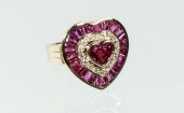 LADIES 14K GOLD, RUBY AND DIAM