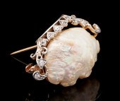LADIES 14K PEARL & DIAMOND BRO