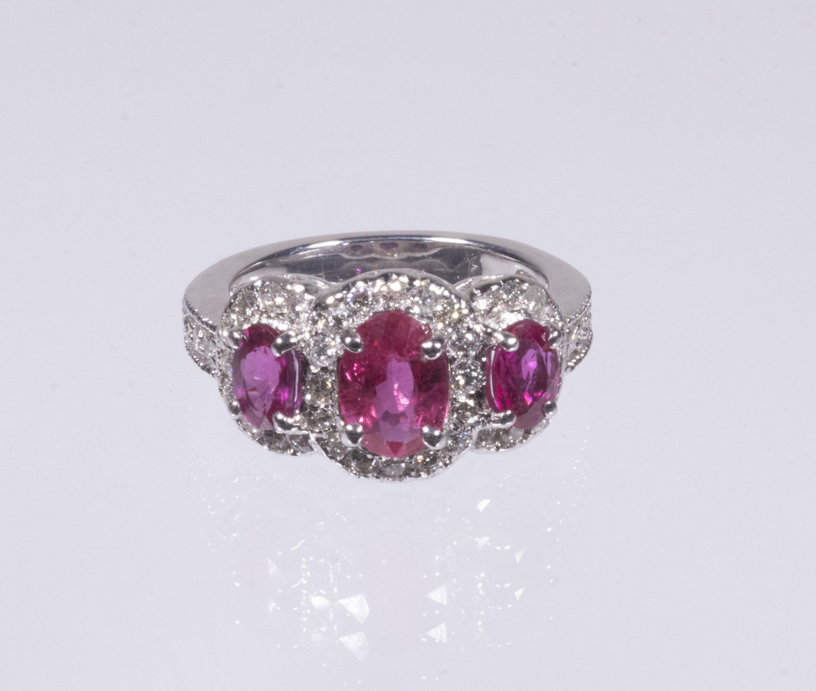 LADIES 14K WHITE GOLD, RUBY AND